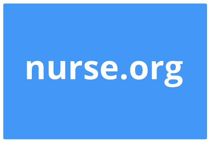 Nurse.org logo, white on blue background.