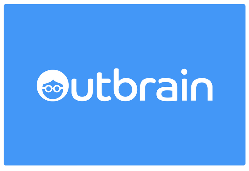 Outbrain's logo in white on a blue background.