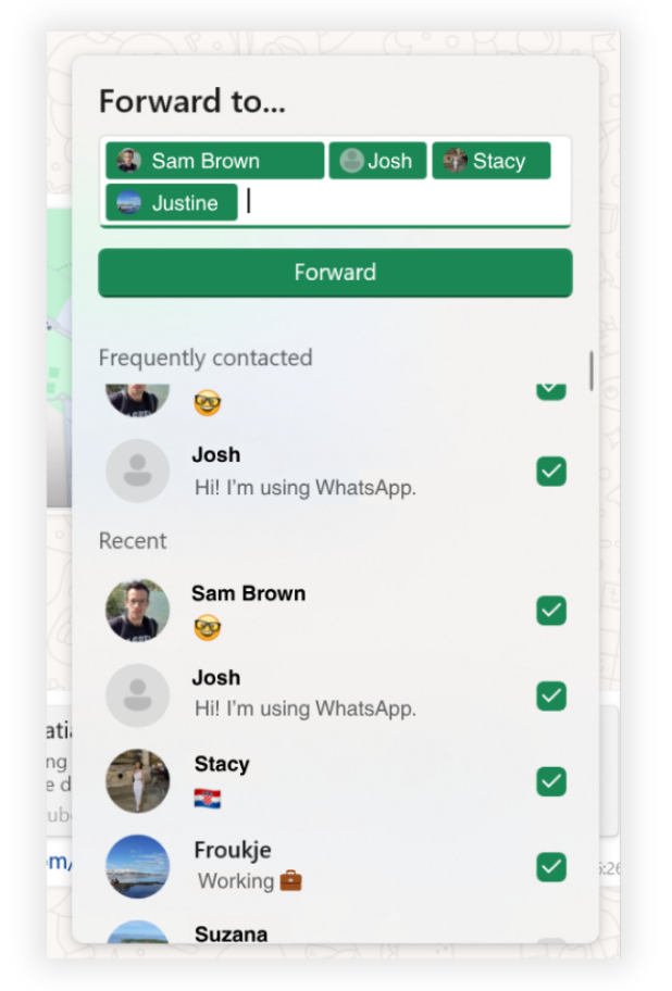Image showing the WhatsApp interface, where you can forward your survey to your contact list.